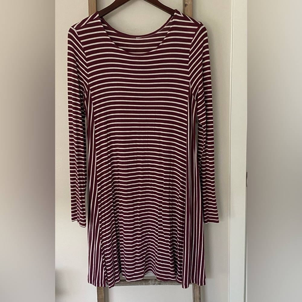 Old Navy - Red and White - Striped Long Sleeve Mini Dress - Size Large